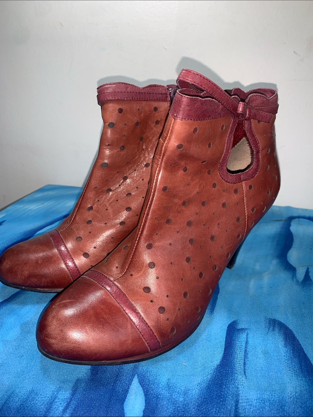 Miz Mooz Burgundy Polka Dot Leather Ankle Booties